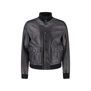 Valstar Textured Black Leather Jacket With Cashmere Ribbed Collar - NWT